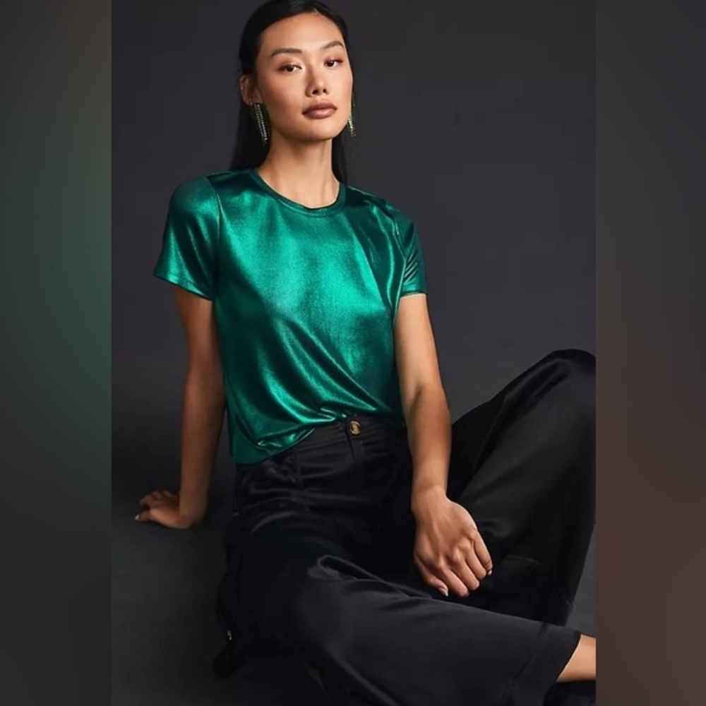 Anthropologie Porridge Shine Glam Tee in Dark Green XS